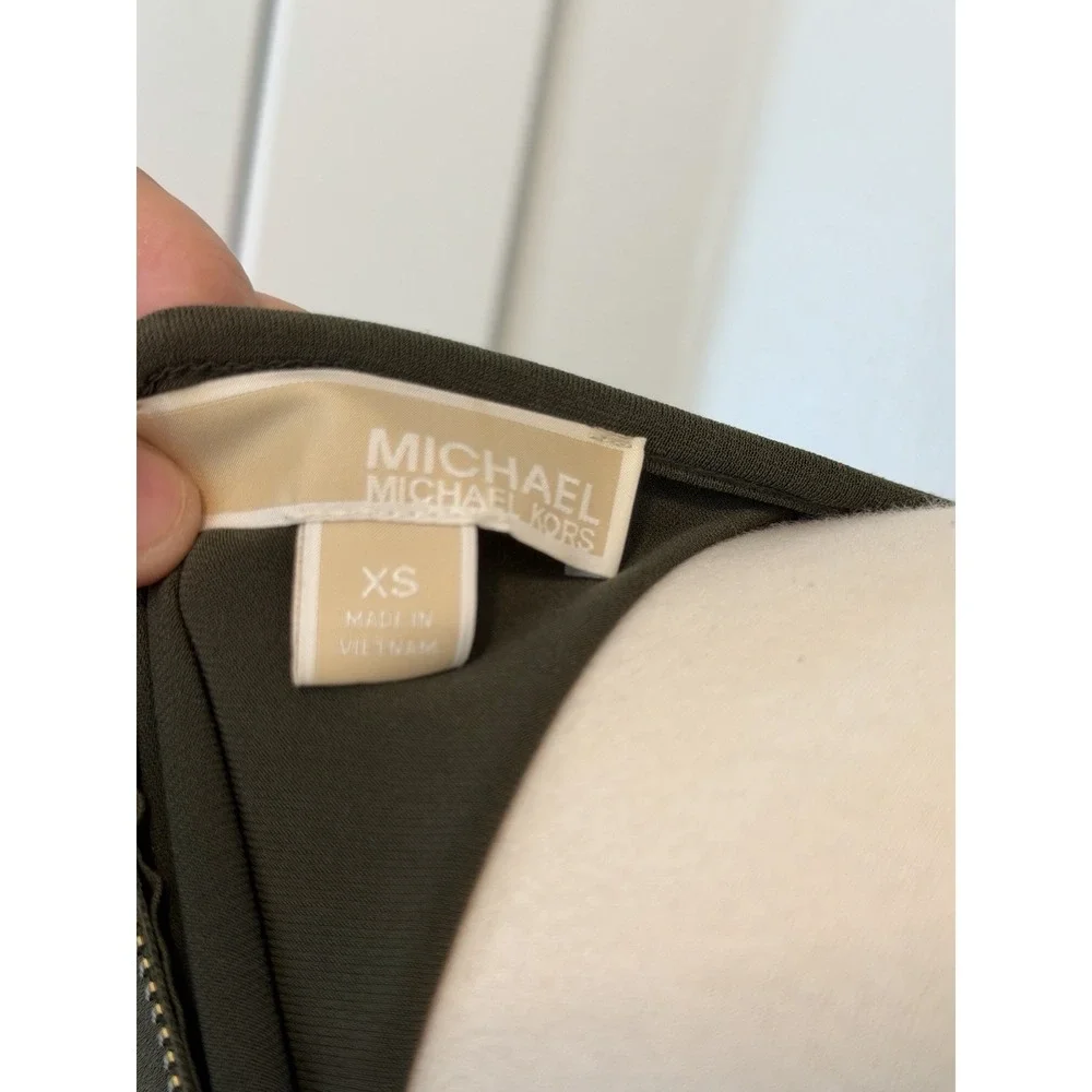 Michael Kors Dress Women's Olive with Gold Zippers Women's XS preppy Office Y2K